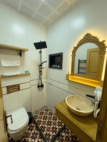 a bathroom with a sink and a toilet and a mirror at İstanbul Eagle's Nest Boutique Hotel in Istanbul