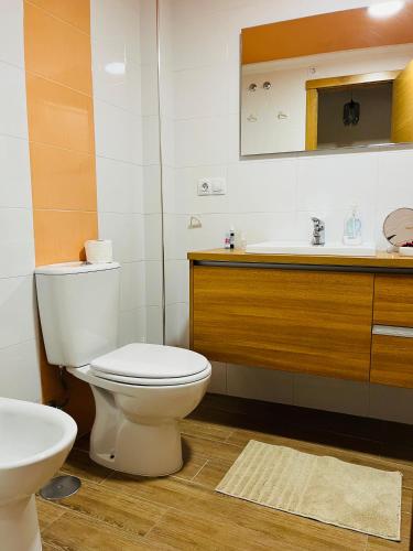 a bathroom with a toilet and a sink at AREA DA BARCA in Poio