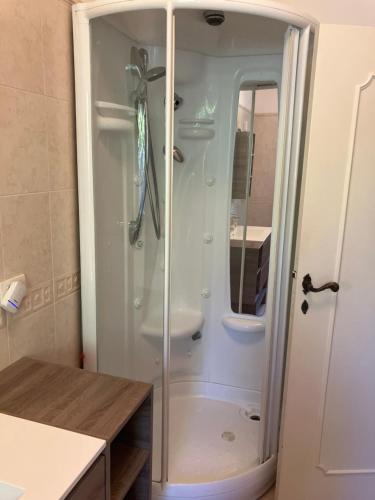 a bathroom with a shower and a sink at Villa Feltran in Forte dei Marmi