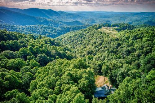 an aerial view of a forest with a house in the middle at 1 Sublime View in Boone