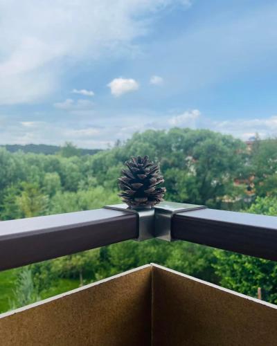 a pineapple sitting on the ledge of a balcony at Villa Pino in Velingrad