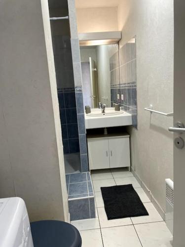 une petite salle de bain avec un lavabo et des toilettes dans l'établissement Cosy studio proche Port et Centre ville, à Vannes