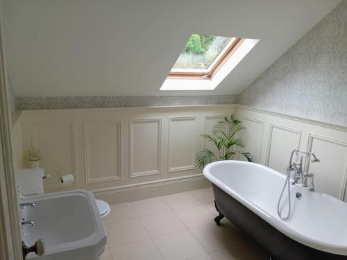 a bathroom with a sink and a tub and a window at Conveniently located house to enjoy all of Kerry in Tralee
