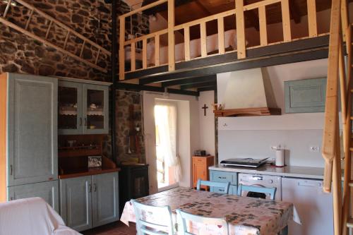 a kitchen with a table with chairs and a counter at Il Nido Di Pesca in Groppo