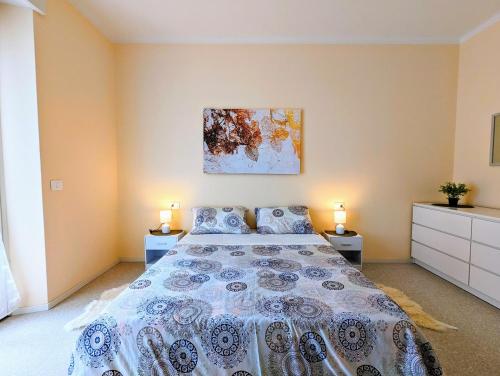 a bedroom with a large bed with two night stands at Dimora Ianotti in Domodossola