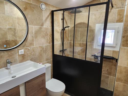 une salle de bain avec une douche, des toilettes et un lavabo dans l'établissement La bastide des collines, à Allauch