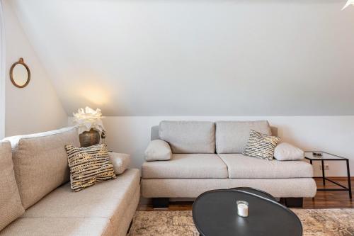 Ruang duduk di Ferienwohnung in den Bachteln