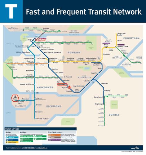 a map of the fast and frequent transit network at Separate Entry Private 2 Bedrooms Free Parking Near Skytrain Metrotown in Burnaby