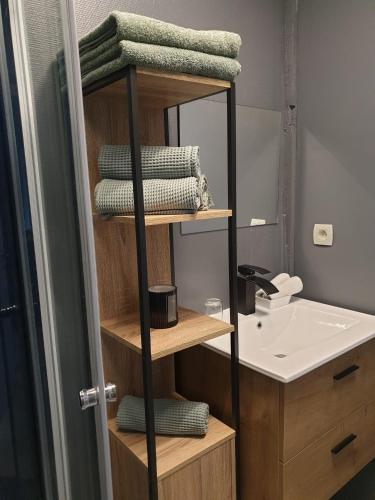 La salle de bains est pourvue d'un ensemble de serviettes et d'un lavabo. dans l'établissement I have a dream, à Colmar