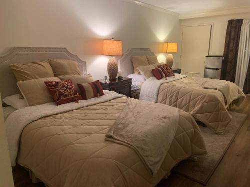 a bedroom with two beds with pillows on them at GolfView Executive Suite Near Tampa in Zephyrhills