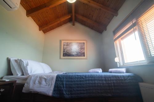 a bedroom with a bed and a picture on the wall at Luxury Beach Villa in Skála