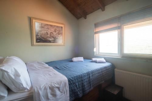 a bedroom with a bed and a painting on the wall at Luxury Beach Villa in Skála