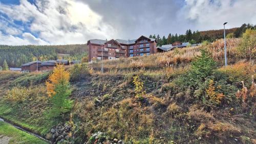 un grand bâtiment au sommet d'une colline plantée d'arbres dans l'établissement Résidence Dame Blanche - DBA227 - APPT 1 CHAMBRE + CABINE - BALCON - 6 PERSONNES MAE-3371, à Narreyroux
