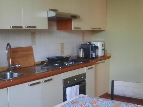 a kitchen with a sink and a stove top oven at Hebe Home Riccione in Misano Adriatico
