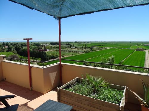 a balcony with a view of a green field at Apartamento con vistas in Camarles
