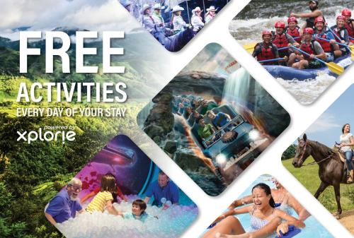 a collage of pictures of people on a raft in a river at Mountain Palace by Eden Crest in Gatlinburg