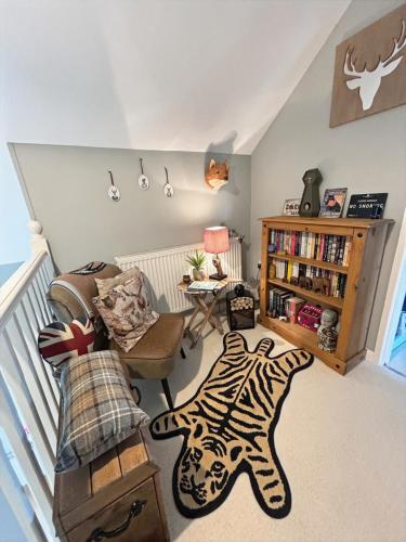 a living room with a zebra rug on the floor at Willow Barn luxury countryside accommodation in Bury St Edmunds in Bury Saint Edmunds
