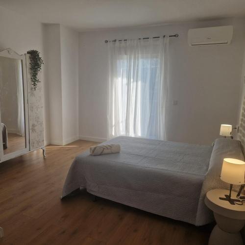 a bedroom with a large bed and a window at Piso del Balcón in Cazorla