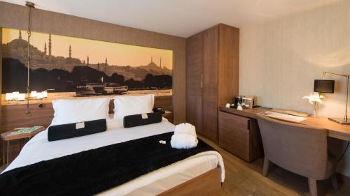 a hotel room with a desk and a bed and a desk at Hotel Saint Sophia in Istanbul