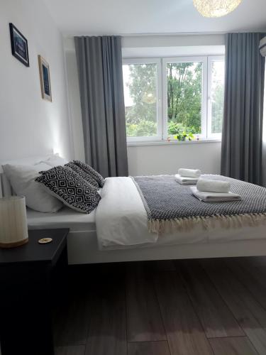 a bedroom with a large bed with a window at Aurora in Bihać