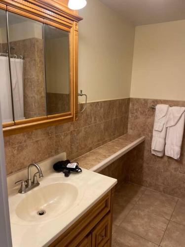 a bathroom with a sink and a mirror at 12 South Harbor View in Georgetown