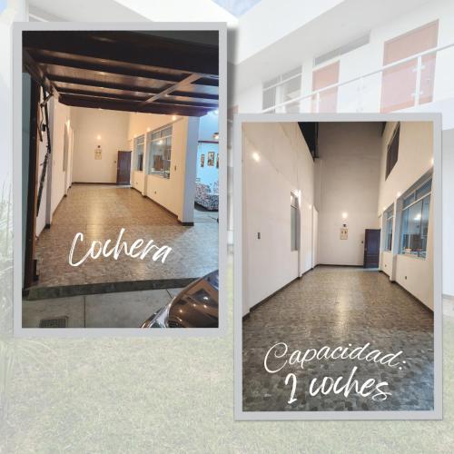 a collage of two photos of a hallway in a building at Casa de Campo El Huerto in Lima