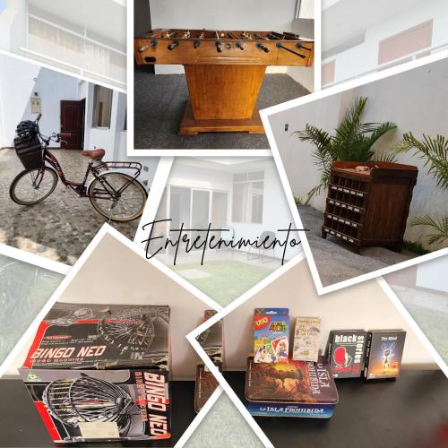 a collage of pictures of furniture and books at Casa de Campo El Huerto in Lima