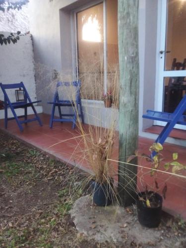 a house with a porch with a bench and grass at Casa 1936 in Suipacha