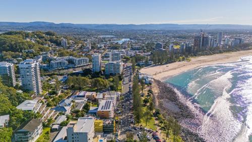 an aerial view of a beach and the ocean at Park Towers-Goodwin Towers Holiday Units in Gold Coast