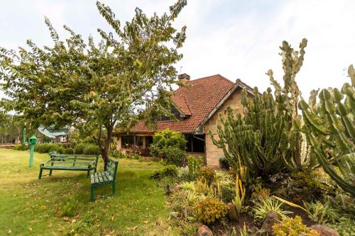 a bench in the yard of a house at Mount Kenya Farm Stay in Nanyuki