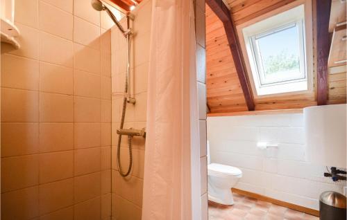 a bathroom with a toilet and a window at Holiday Home Koubjerg J-934 in Toftum