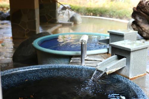 a water fountain in a pool of water at Hakone Hisui in Hakone