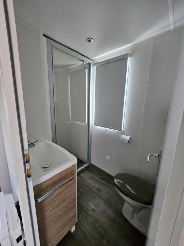 małą łazienkę z toaletą i umywalką w obiekcie Mobilhome L'Estérel du Montourey w Fréjus