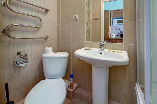y baño con aseo y lavamanos. en Nevsky 78 Apart-hotel, en San Petersburgo