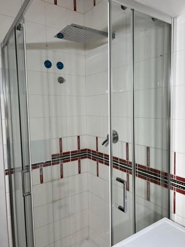 a shower with a glass door in a bathroom at Cataleya Praia a Mare in Praia a Mare