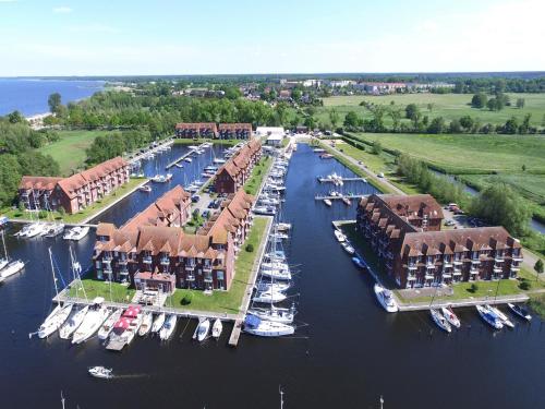 an aerial view of a marina with boats docked at Lagunenstadt am Haff Fewo 119 - Marina in Ueckermünde
