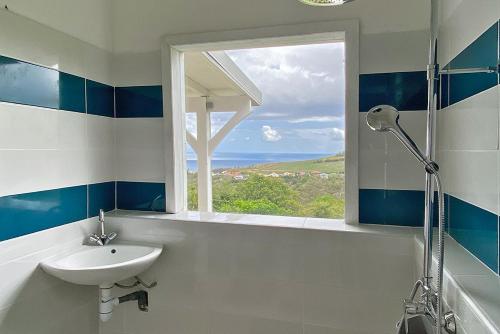Un baño con lavabo y ventana. en Ti sunset et bungalow 2 chambres, en Le Carbet