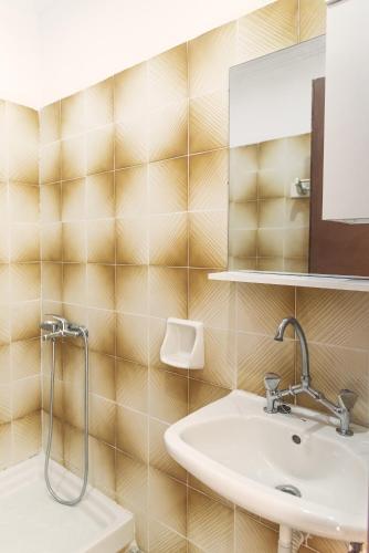 a bathroom with a sink and a shower at ELPIS appartment in Vitalades