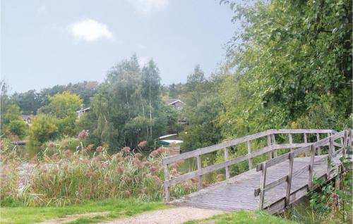 a wooden bridge over a field of flowers at Awesome Home In Vlagtwedde With Sauna in Vlagtwedde