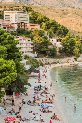 a group of people on a beach near the water at Apartment Concha in Dugi Rat
