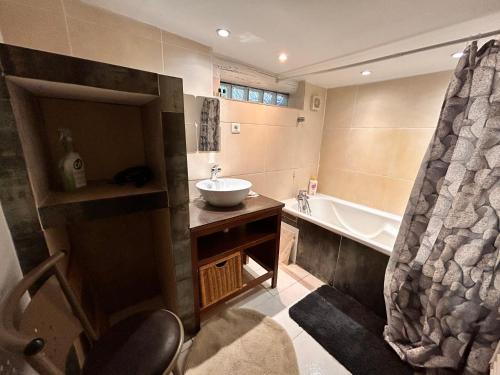 une salle de bain avec un lavabo et une baignoire dans l'établissement Appartement 3 chambres à Aigues-Mortes, à Aigues-Mortes