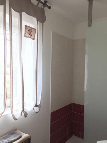 La salle de bains est pourvue d'une douche et d'une fenêtre. dans l'établissement La maison du Verger, à Brinon-sur-Sauldre