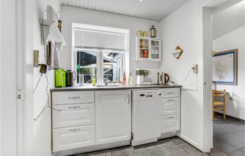 レネにある1 Bedroom Gorgeous Apartment In Rønneのシンクと窓のある白いキッチン