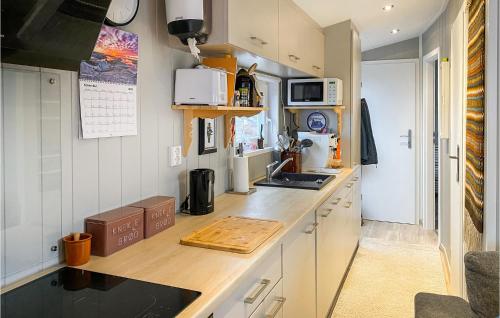 a kitchen with a sink and a counter top at Lovely Home In Smøla With Kitchen in Smøla
