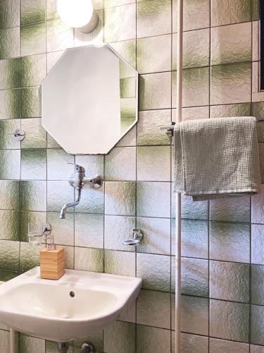 a bathroom with a sink and a mirror at Chata Radužel in Bavorov