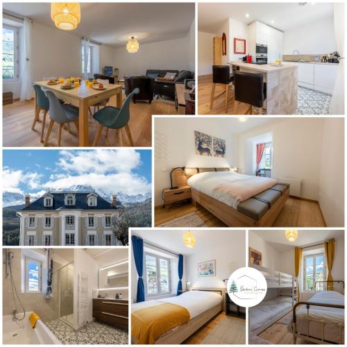 un collage de photos d'une chambre d'hôtel dans l'établissement Grande Anita - Centre ville - Parking privé, à Barcelonnette