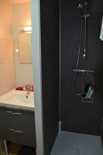 une salle de bain avec un lavabo et une douche dans l'établissement Appartement Capbreton, à Capbreton