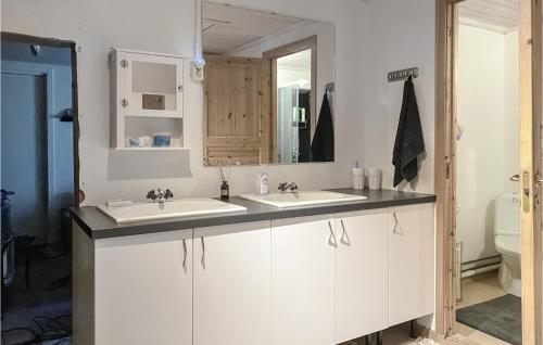 a bathroom with two sinks and a mirror at Cozy Apartment In Skärblacka With Wifi in Skärblacka