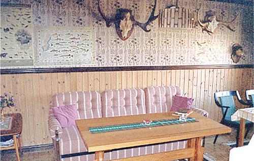 a living room with a couch and a table at Nice Home In Blomstermåla With Sauna in Barnebo