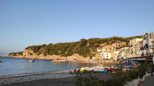 a beach with houses and boats on the water at On The Beach SORRENTO in Massa Lubrense